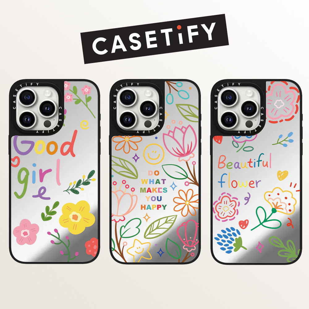Drop proof CASETIFY กระจกเคสโทรศัพท์สําหรับ iPhone 16promax 16pro 16 15Pro 15promax 14promax 13promax พิมพ์ด้านข้างเคสแข็ง ดอกไม้น่ารัก 12promax เคส iPhone 11 เคสคุณภาพสูง