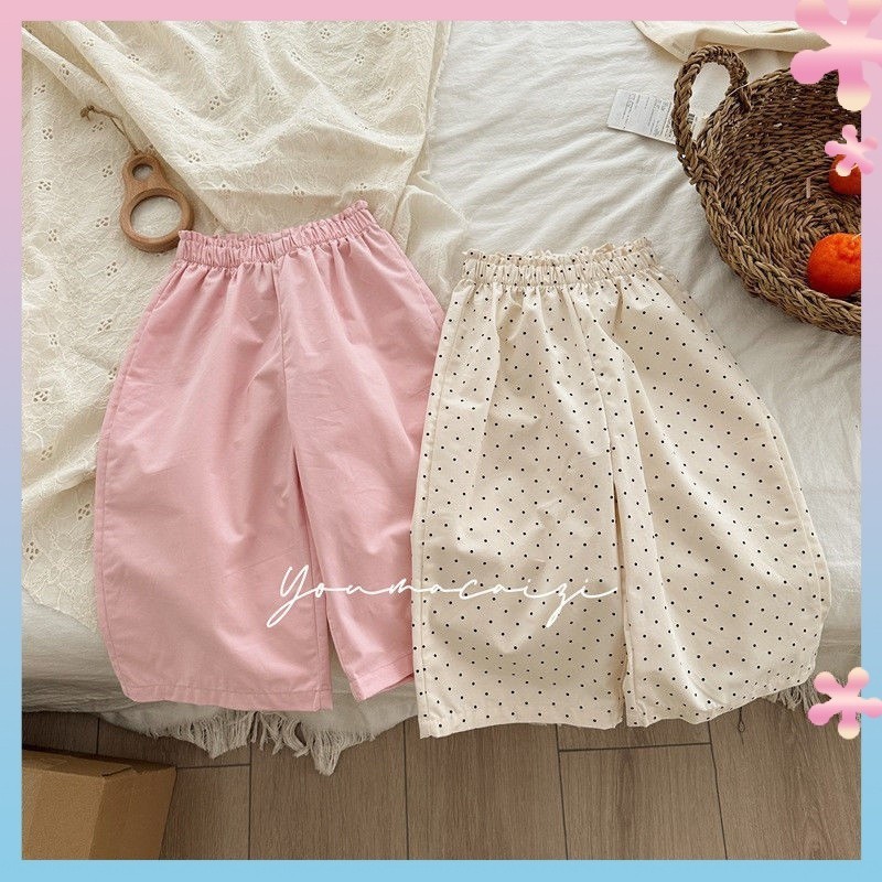 Children's Clothing2024Spring Girls Bud Shaped Waist Straight-Leg Pants Baby Girls' Cotton Solid Color Polka Dot Trousers Girls' Casual Pants