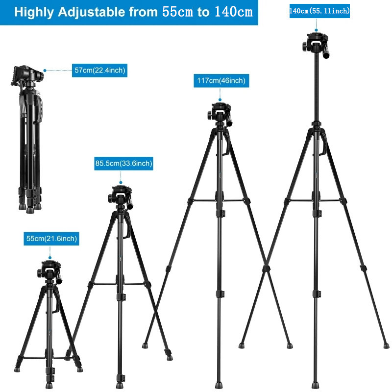 Professional Aluminum Selfie Live Tripod Mount Camera Tripod Bracket with Three-dimensional Head & Phone Clamp