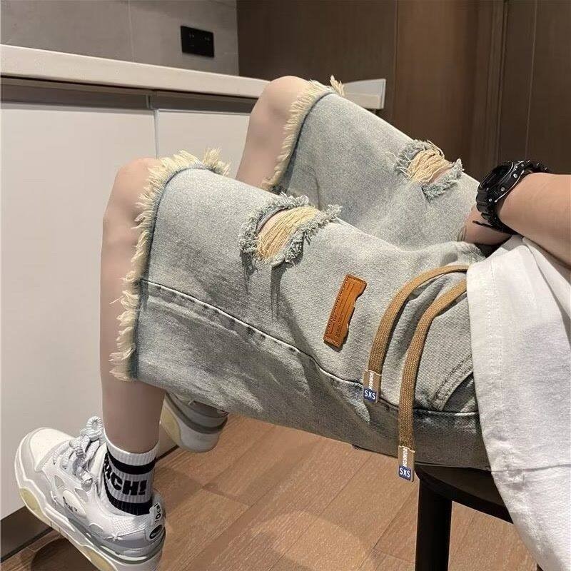 MNO.9 Short jeans D912 กางเกงยีนส์ขาสั้นแต่งขาด เอวยางยืด แนวสตรี กางเกงขาสั้นลำลอง