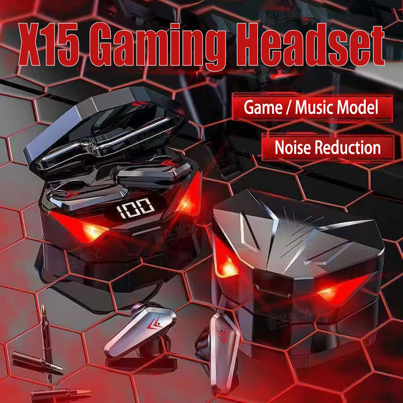 X15 TWS ชุดหูฟังบลูทูธไร้สายพร้อมจอแสดงผล LED Gamer สําหรับ iPhone Xiaomi Redmi Noice Reduction ไมโครโฟน