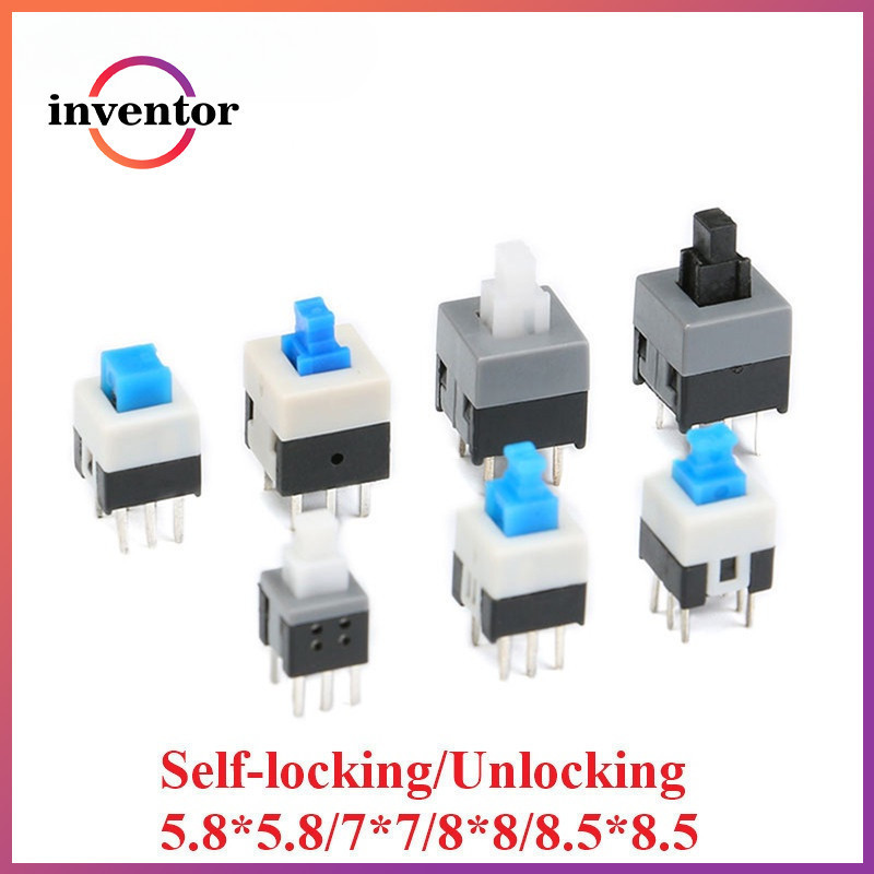 10pcs Self-locking / ปลดล็อคสวิทช์ 5.8*5.8 มม.7*7 มม.8*8 มม.8.5 มม.6 ขา DPDT Mini Push ปุ่มแบน Micro Switch ชุด