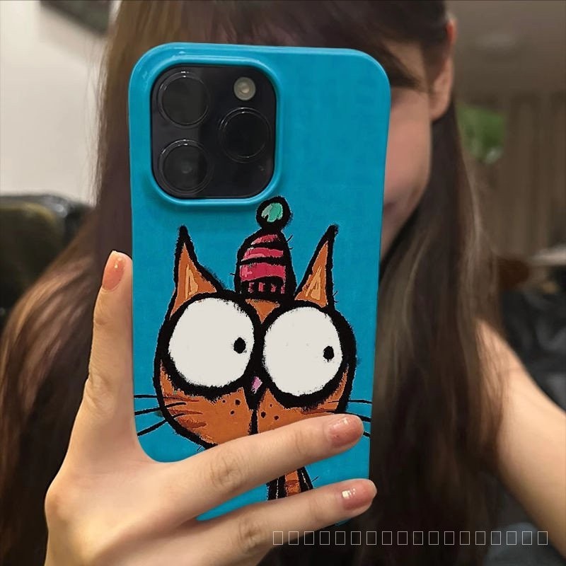 น่ารักการ์ตูนตลก Big Eye Cat iPhone เคสโทรศัพท์เหมาะสําหรับ iPhone 15 14 Pro Max กรณี 15 Plus XR 8 Plus XR ป้องกันฝุ่น 7 Plus XS Max 12 13 Pro Max 11 Anti-drop กันกระแทก AWQ5