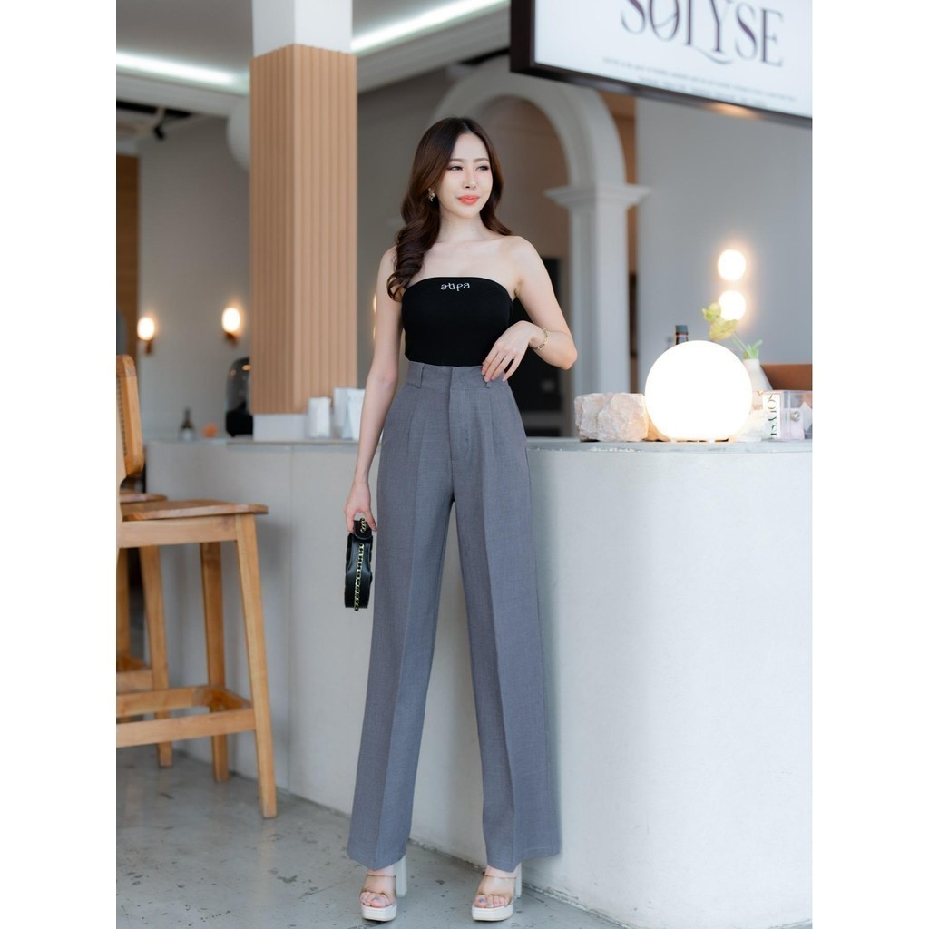 G92 กางเกงขากระบอกกลาง ตะขอหน้า ผ้าฟอร์ร่า เอวสูง - รูปที่ 4