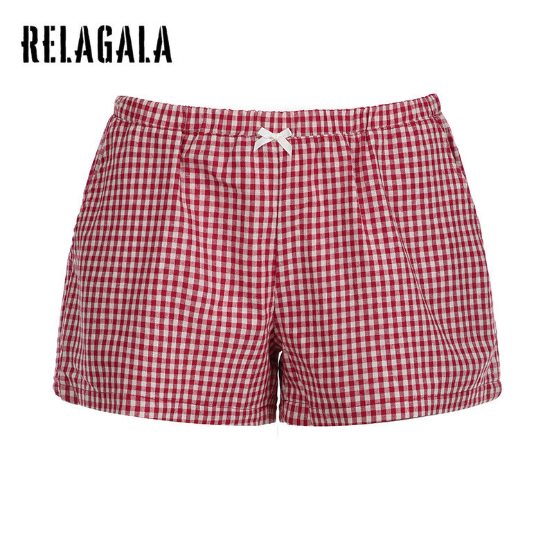 Relagala Women 's 2024 New Street Low Waist Checkered Casual Fashion Basic Simple Shorts
