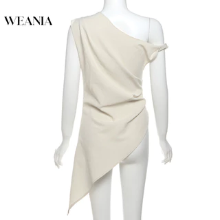 (shipped from Thailand) Weania Elegant Women One Shoulder Irregular Long Tank