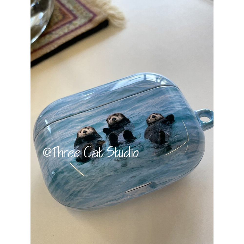 เกาหลี ins ว่ายน้ํา Otter Cool Pretty Girl Hard AirPods Case สําหรับ AirPods Pro 3 2 1 Pro2 Hard Full Protection Case สไตล์บล็อกเกอร์ AirPods Cover กระเป๋า