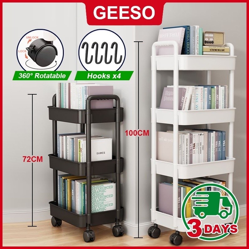 GEESO 3/4/5 ชั้นมัลติฟังก์ชั่รถเข็นชั้นวางสํานักงานชั้นวางห้องครัวบ้านล้อสากลฟรีตะขอห้องครัวจัดเก็บ 