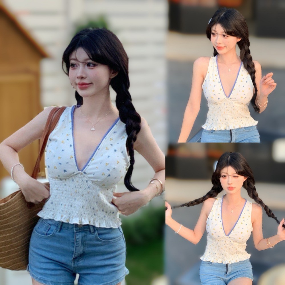 SimpleStore จัดส่งในกรุงเทพฯ แฟชั่นใหม่พิมพ์ Slim Fit ผู้หญิงเสื้อยืดแขนกุด