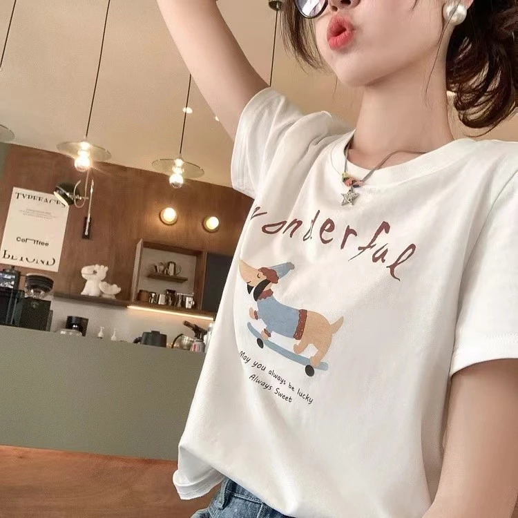 เสื้อยืดแขนสั้นคอกลมผู้หญิง ลายดอกไม้ ทรงหลวม thumbnail 5