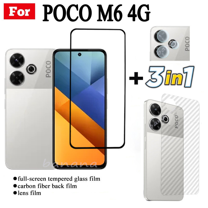 3 IN 1 Poco M6 4G ฟิล์มกระจกนิรภัยสําหรับ Poco M6 Pro 4G F6 F6 Pro X6 Pro C65 C40 คลุมทั้งหมดป้องกัน