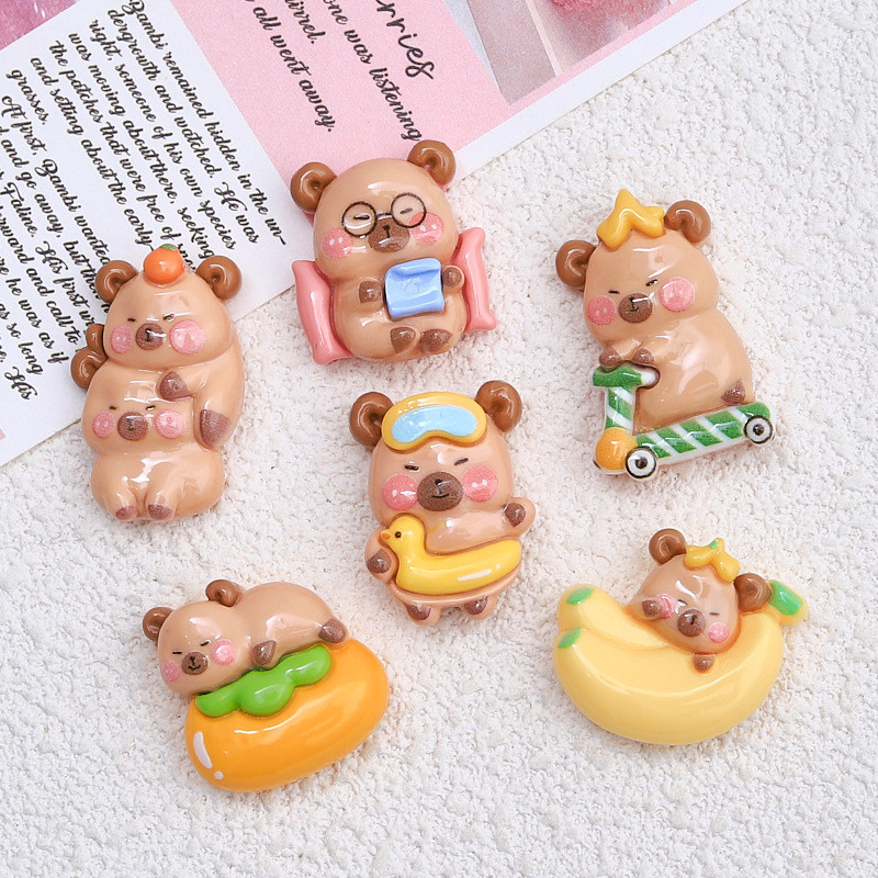 Capybara อุปกรณ์เรซินขายส่งครีมกาว diy เครื่องประดับตกแต่ง Hairpin Hole รองเท้าหัวเข็มขัดการ์ตูนน่ารัก Capy Baby
