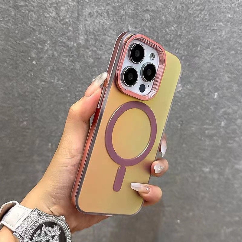 แสงออโรร่าหลากสีขั้นสูงพร้อมเคสโทรศัพท์ฝ้าแม่เหล็กสําหรับiphone 15 Pro Max 14 13 12 Pro Maxปลอกกันกระแทกเลนส์ป้องกันรวมทุกอย่างปกอ่อนฮาร์ดปกหลังiPhone