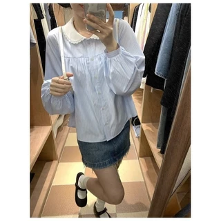 Shayne💛เสื้อเชิ้ต แขนยาว แถบ แฟชั่นสไตล์เรียบง่าย เวอร์ชั่นเกาหลี จัดส่งภายใน 24 ชั่วโมง