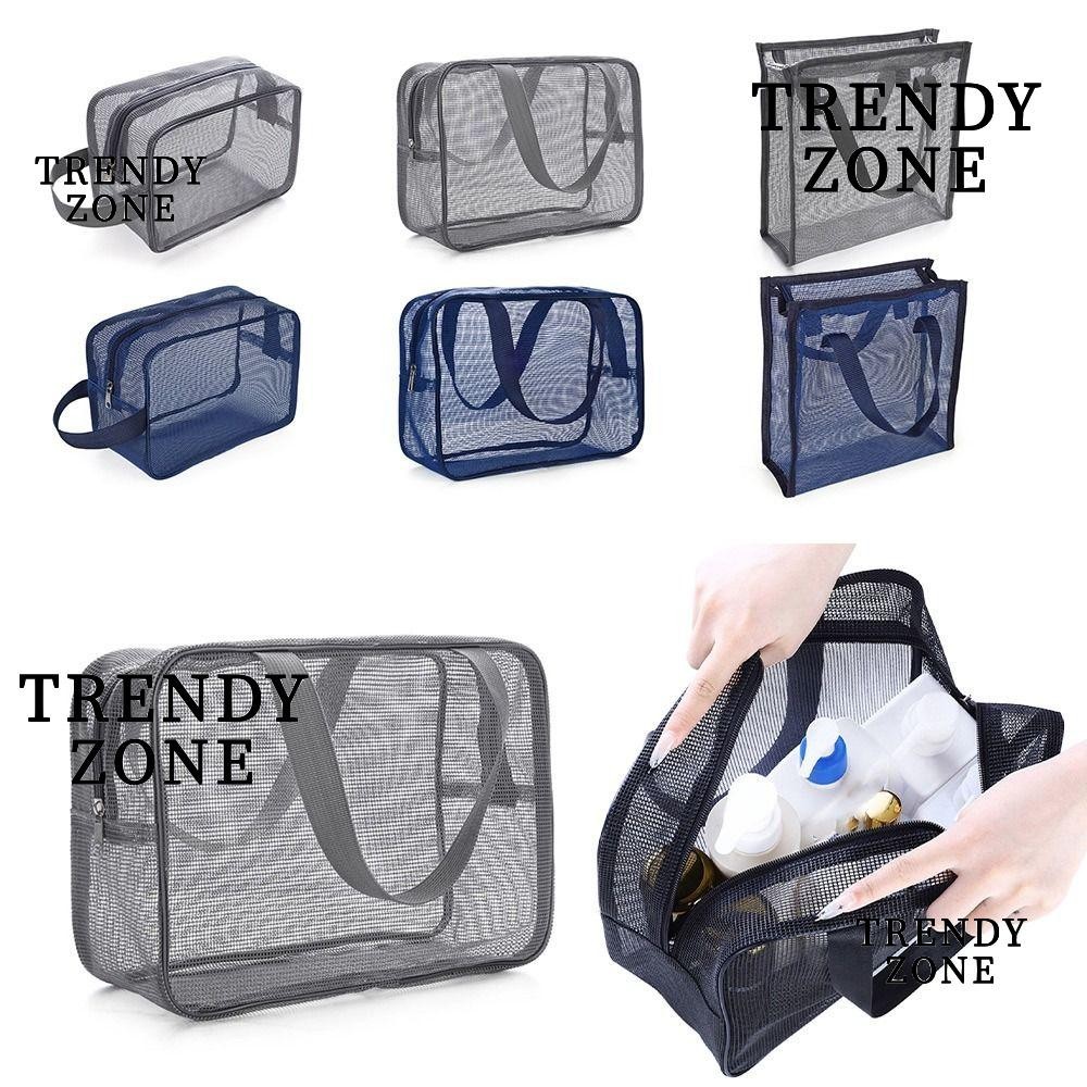 Trendyzone กระเป๋าเก็บของแบบมือจับ, สีเทาสีฟ้าตาข่ายแห้งเร็ว, ทนทานขนาดใหญ่ Capcity พับชายหาดยิม Tote กระเป๋าห้องน้ําห้องอาบน้ําฝักบัว