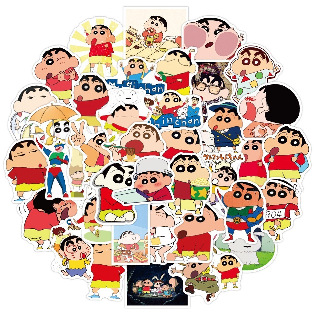 Y&P| ชุดสติ๊กเกอร์ Crayon Shin-chan ชุดสติกเกอร์กราฟฟิตีกันน้ำอะนิเมะ, 50 แผ่น/ชุด