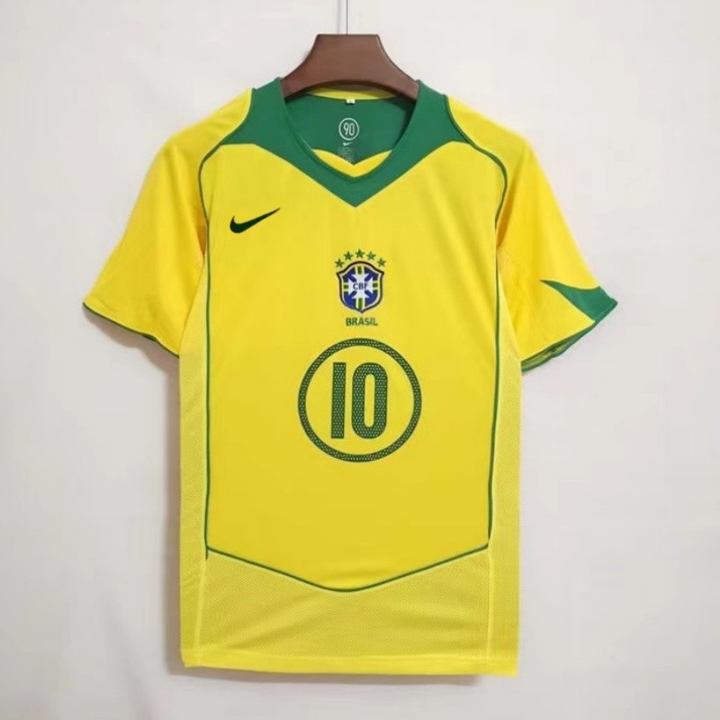Retro Edition 2004 Brazil Home Football Jersey Kit S-2XL,สามารถเพิ่มชื่อและหมายเลขของคุณได้