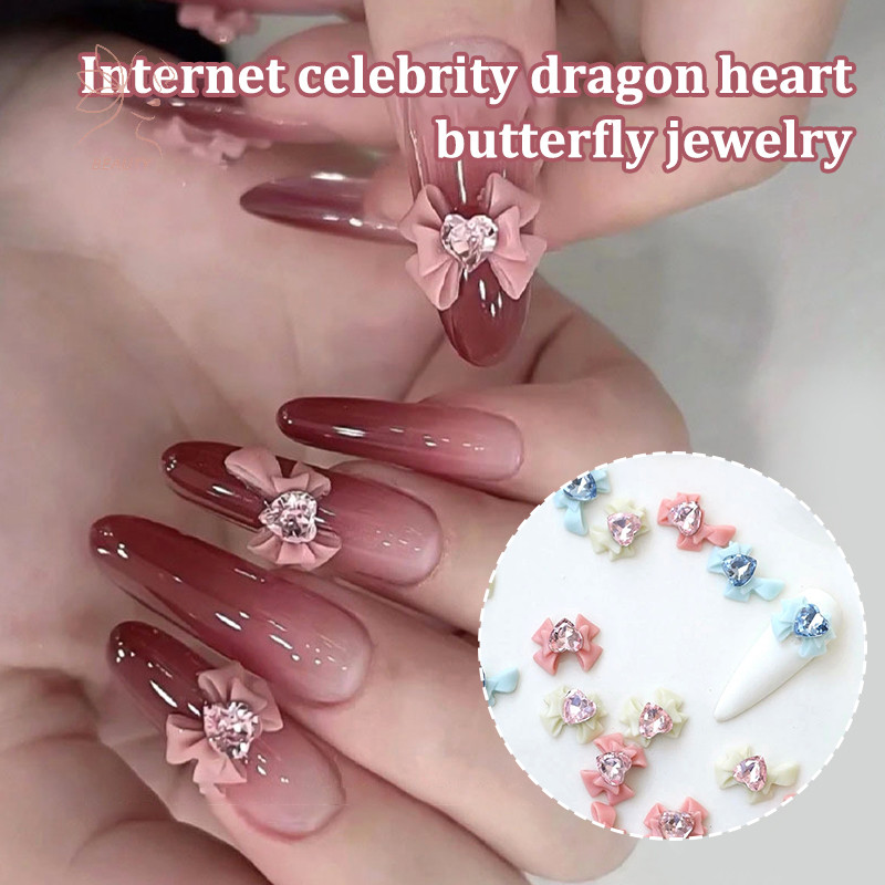 [maybeauty] 5 ชิ้น DIY ตกแต่งเล็บ 3D ริบบิ้นโบว์คริสตัลเงา Loving Heart เล็บเจาะสําหรับเล็บออกแบบอุปกรณ์เสริม {TH}