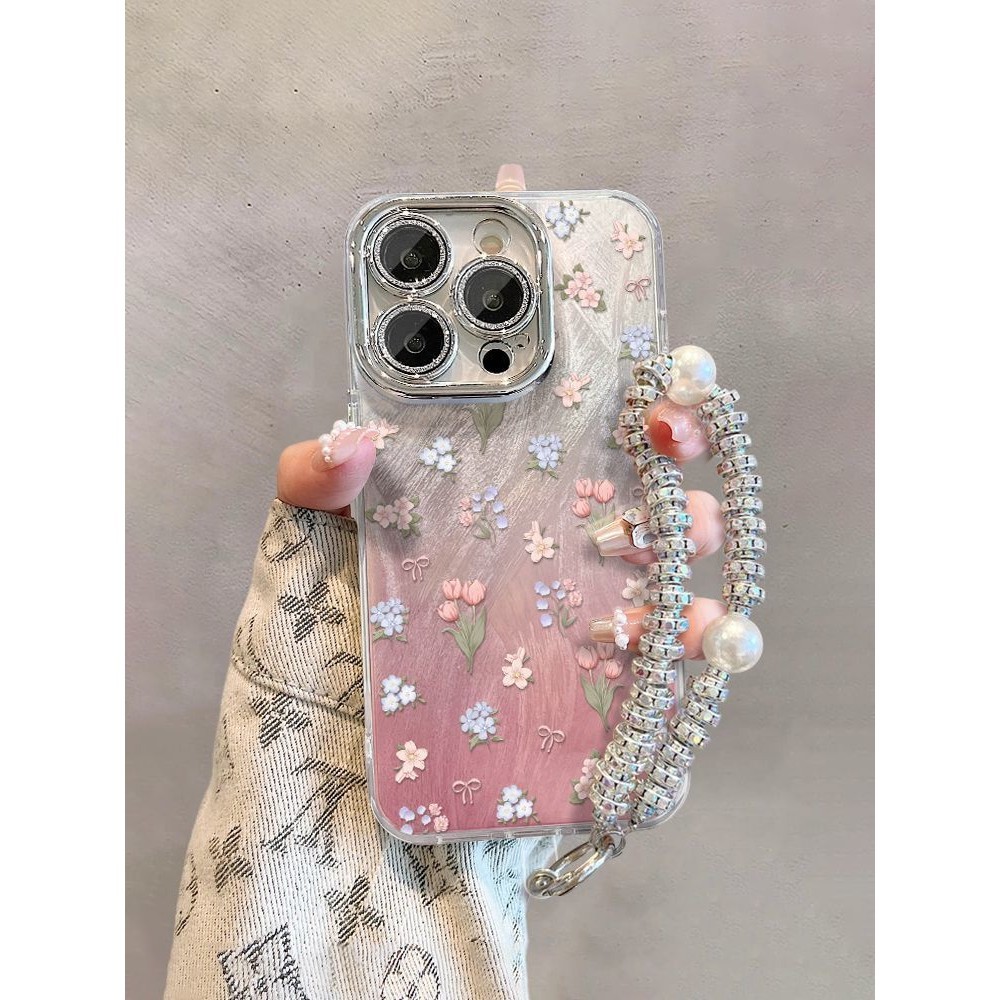 เหมาะสําหรับเคสโทรศัพท์ iPhone IP11PROMAX IP12 IP13 IP14 plus กรอบเลนส์ระดับไฮเอนด์แฟชั่น IP15 PROMAX IP11 ไล่ระดับสีดอกไม้สดขนาดเล็กเส้นด้ายเคสโทรศัพท์เคสแข็ง