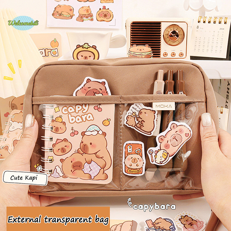 [ยินดีต้อนรับ] ความจุขนาดใหญ่ น่ารัก คาปิบาระ หลายชั้นแยกกระเป๋าเครื่องเขียนกรณีดินสอกระเป๋าเครื่องสําอางโรงเรียนอุปกรณ์สํานักงานเครื่องเขียนใ