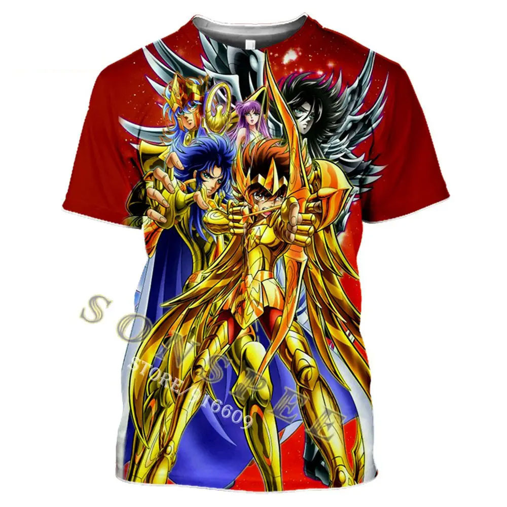 3d พิมพ์เสื้อยืดผู้ชายญี่ปุ่นคลาสสิกอะนิเมะ Saint Seiya ฤดูร้อน T เสื้อแฟชั่นสบายๆ Streetwear เสื้อสวมหัว Tees