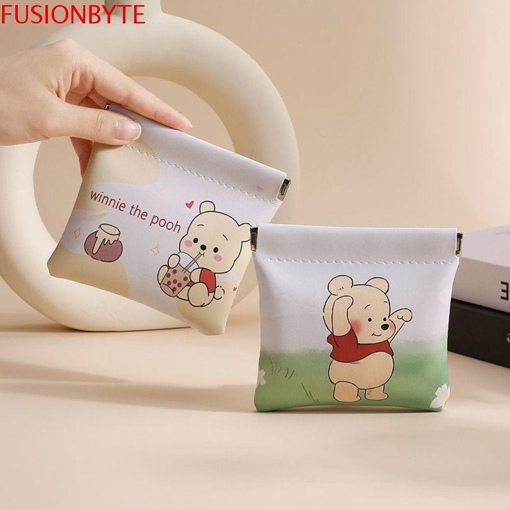 Fusionbyte กระเป๋าเครื่องสําอางขนาดเล็ก, กระเป๋าเก็บลิปสติก Pu หนัง Winnie Bear, กระเป๋าใส่เหรียญพิมพ์ลาย Imple Self-closing กระเป๋าแว่นตากลางแจ้ง