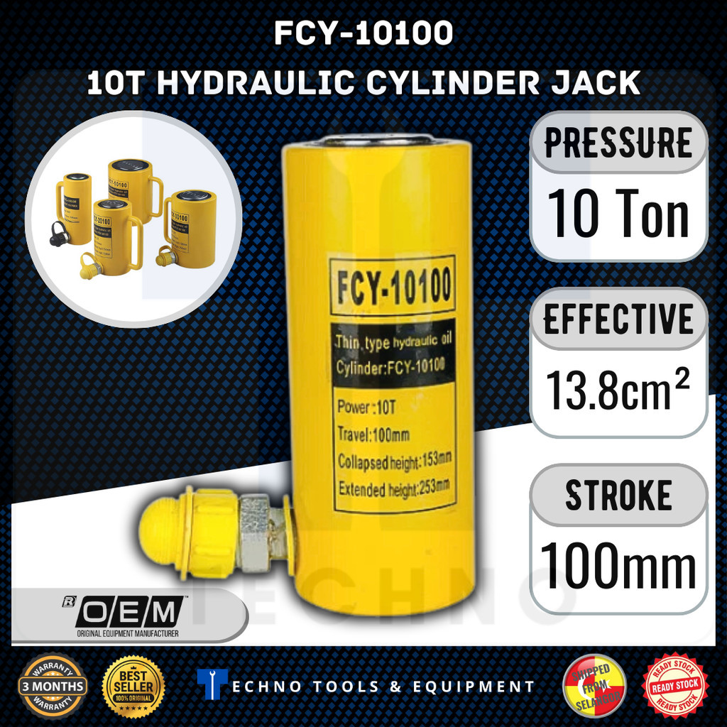 กระบอกไฮดรอลิก FCY-10100 10T จังหวะ 100 มม. พร้อมปั๊ม CP-180 (RSC-10100)