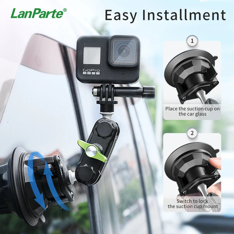 2026 LanParte รถ Action กล้องดูดถ้วย Mount กระจกหน้าต่างสําหรับ GoPro Hero 11 10 9 8 7 สีดํา SJCAM S