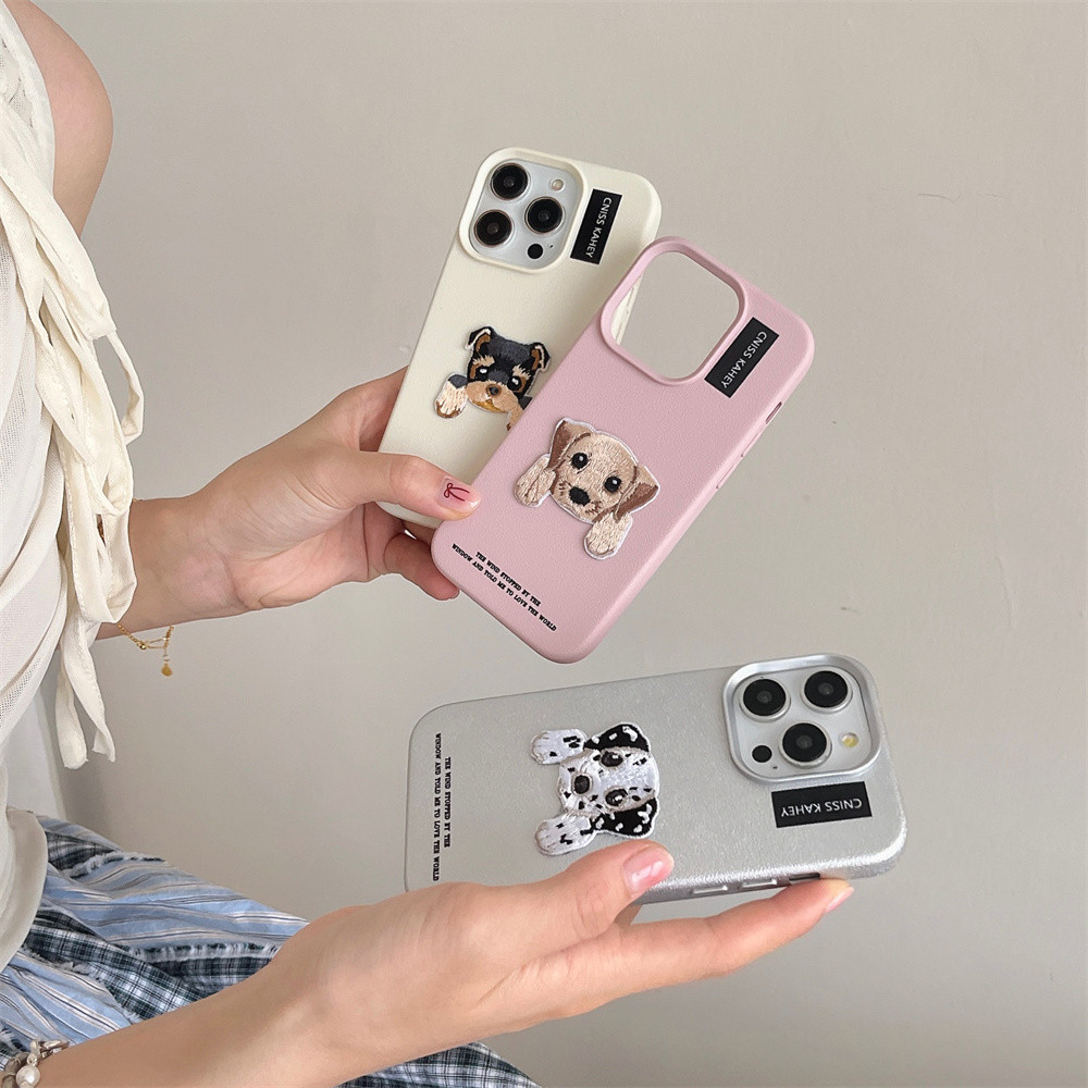 น่ารักการ์ตูนสุนัขเย็บปักถักร้อยสําหรับiphone 15 14 13 12 12Pro 13Pro 14Pro 15Proปลอก15Promax 14Promax 13Promaxหนังกันกระแทก