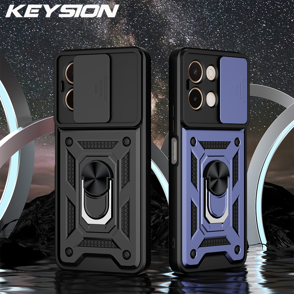 Keysion เกราะกันกระแทกสําหรับ VIVO Y28 สไลด์ Push ดึงเลนส์กล้องแหวนป้องกันขาตั้งโทรศัพท์ฝาหลังสําหรั