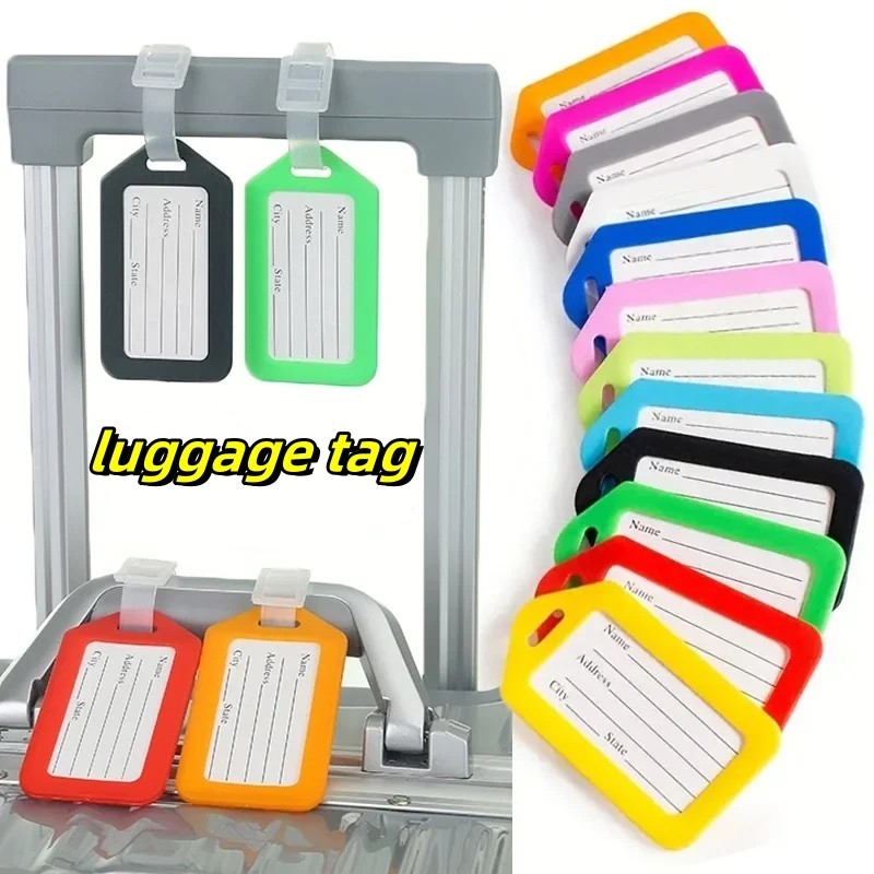 แท็กกระเป๋าเดินทางพลาสติกที่เรียบง่ายกระเป๋าเดินทาง รหัส ผู้ถือที่อยู่ แท็กกระเป๋าขึ้นเครื่องกระเป๋าป้ายแบบพกพา