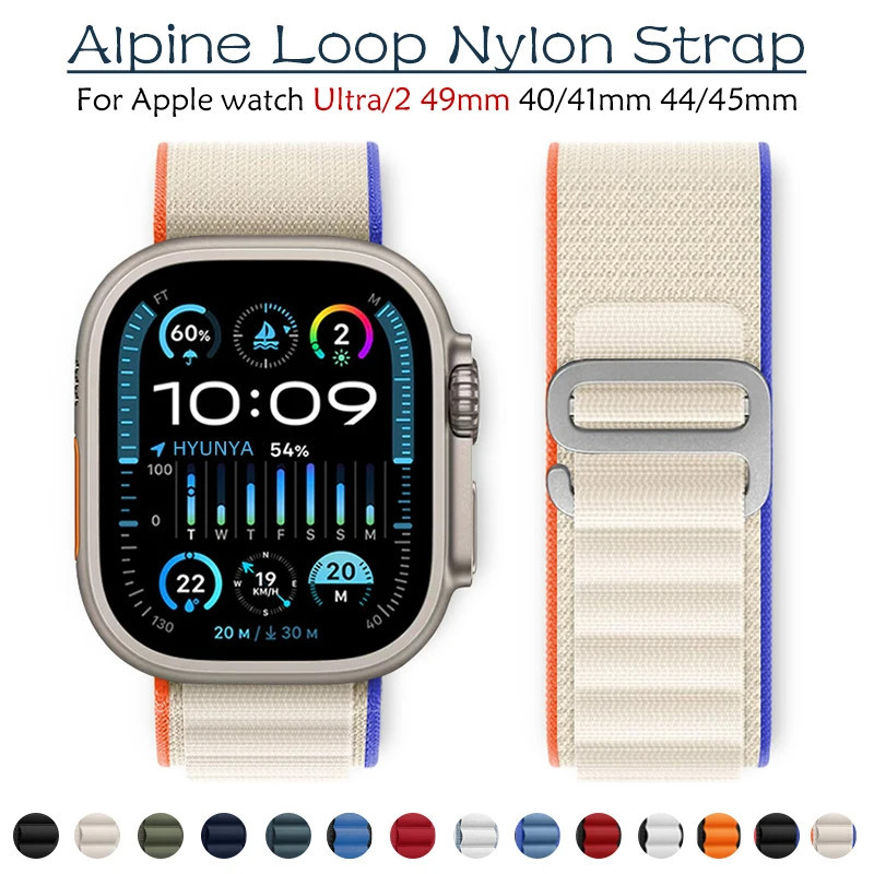 Alpine Loop Strap Bands สําหรับ Apple Watch 44 มม.40 มม.49 มม.45 มม.41 มม.38 มม.42 มม.สร้อยข้อมือไนล