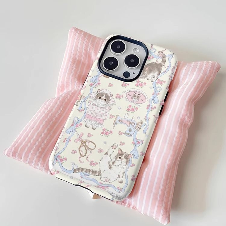 Cat Tailor เคสโทรศัพท์ 2 ชั้นใช้งานร่วมกับ iPhone11 12 13 14 15 12Promax 13Promax 14plus 14Promax X XS XR กันกระแทกกรณี AM4R