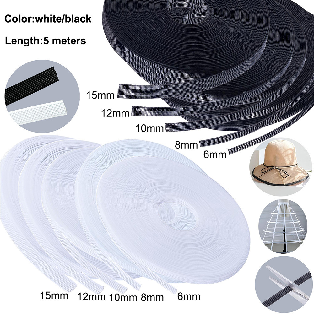 5meters sewn corset boning, 6mm, 8mm, 10mm, 12mm, 15mm wide polyester boning, used to sew garment ac