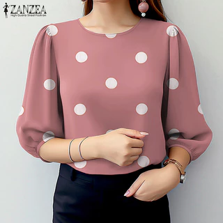 ZANZEA ซานเซีย ผู้หญิงวินเทจแฟชั่นแขนโคมไฟพิมพ์เสื้อลําลองหลวม