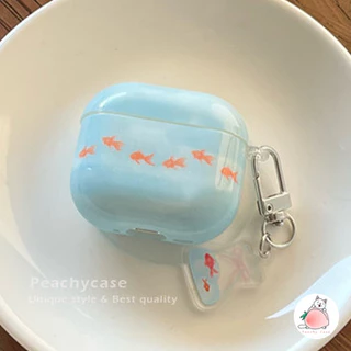 Ins Gold Fish IMD หูฟังไร้สายบลูทูธป้องกันกรณีใช้งานร่วมกับ Airpods 1 2 3 4 Pro Pro2 airpods4 พร้อมจี้ Anti-loss ชุดหูฟัง