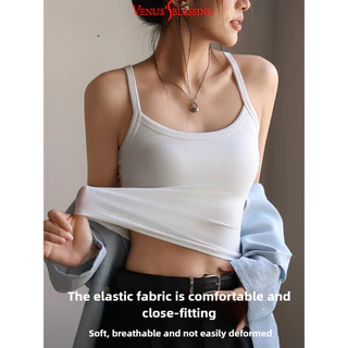 2 IN1 Bra-Top Y-shape Beauty-back Off-the-shoulder Top ผู้หญิงเต้านม Pad Bra + Top 2in1 Ribbed เสื้อกั๊ก Top