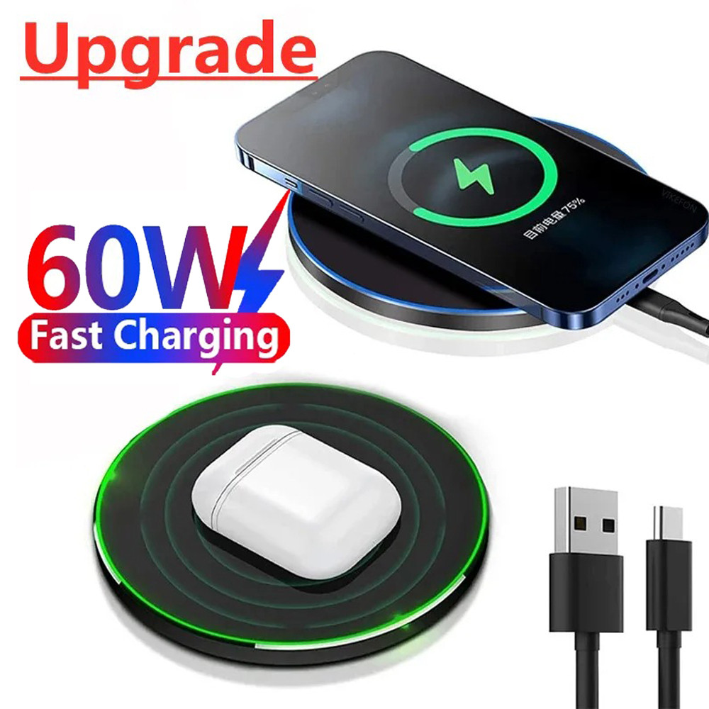 60w Wireless Charger อัพเกรด Fast Charging Pad Quick Charge QC 3.0 สําหรับ iPhone 14 13 12 11 XS Samsung S22 S21 S20 4IEB
