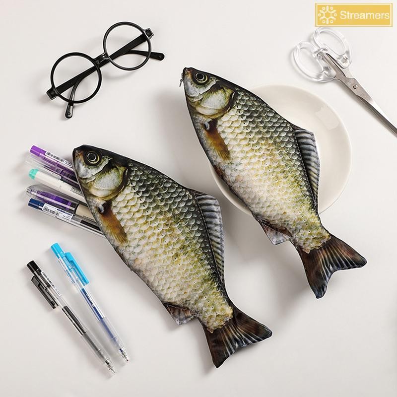 {Streamers} Creative Funny Fish Shaped Pen Bag Pens Crucian Carp Pencil Case Funny Student Stationer