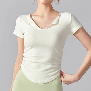 Airactive Leisure Casual Yoga Sports T-shirt Short Sleeves V-neck Pleats Breathable Pilates Wear