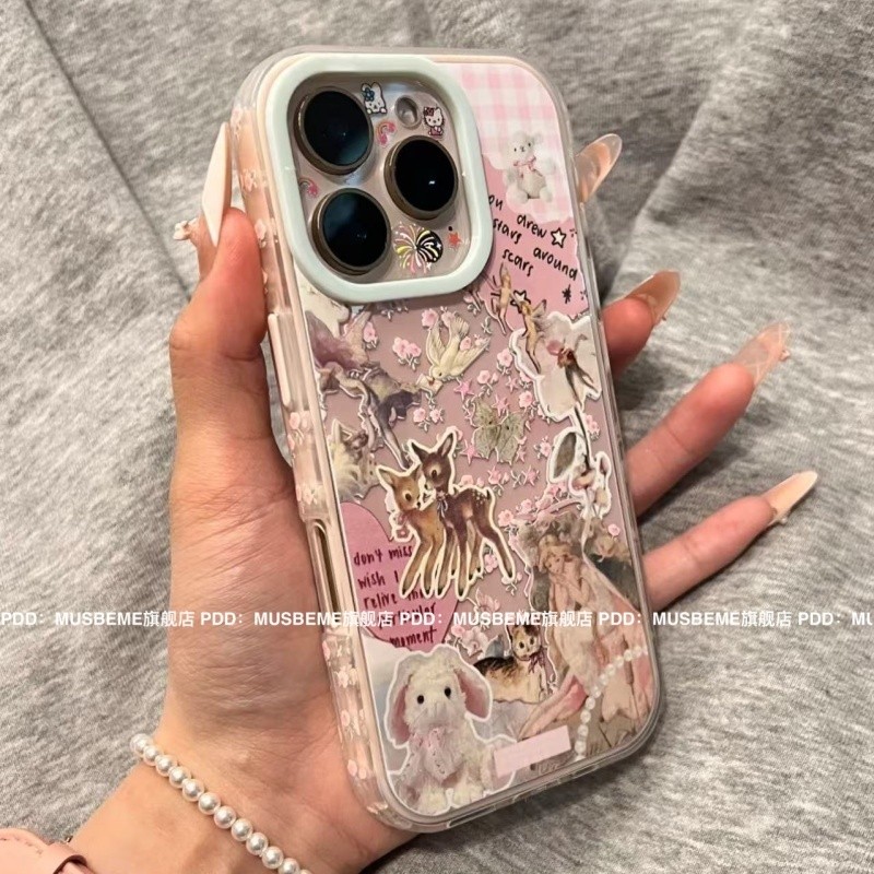 สไตล์เกาหลีภาษาอังกฤษ Splicing Girl ภาพประกอบเคสสำหรับ iPhone 16, Apple 15 PRO MAX, ใหม่14 Pro, ผู้หญิง13ฝาครอบป้องกัน