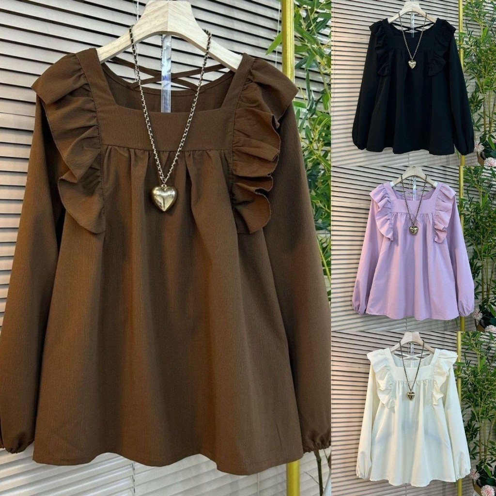 เสื้อธรรมดาของผู้หญิงลําลองคอสี่เหลี่ยมแขนยาวเสื้อยืดสไตล์ใหม่แฟชั่นทุกการแข่งขันเสื้อผ้าหลวม