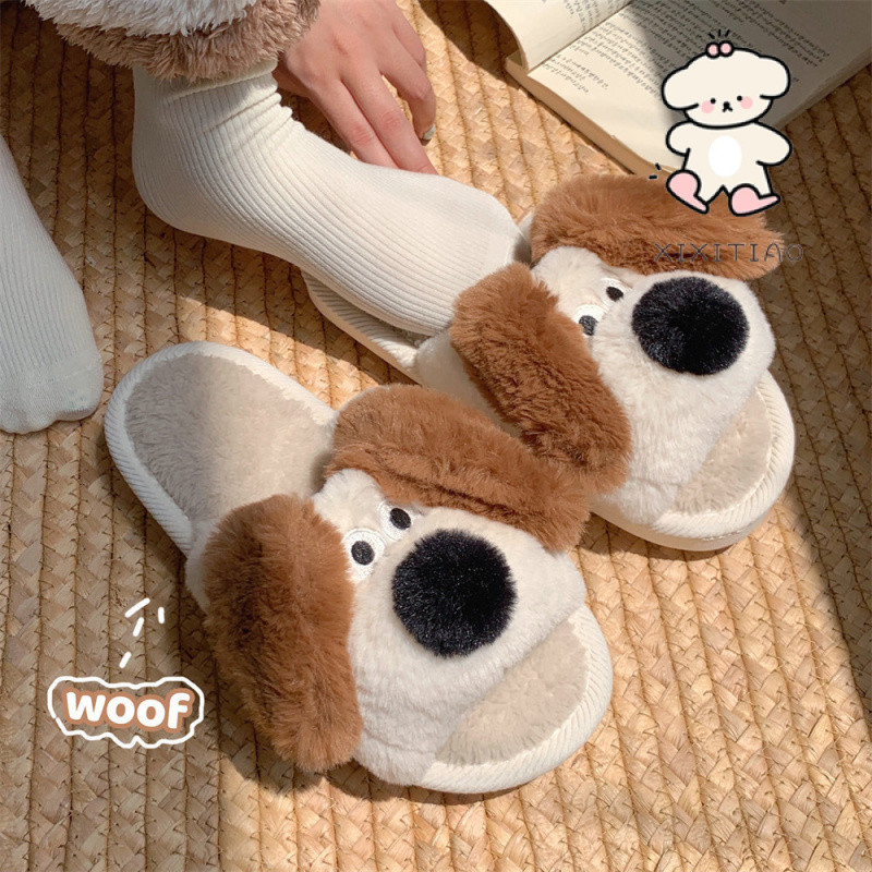 Xixtiao รองเท้าแตะผู้ชายผู้หญิง Warm Soft Sole ลูกสุนัขสามมิติในร่มบ้าน