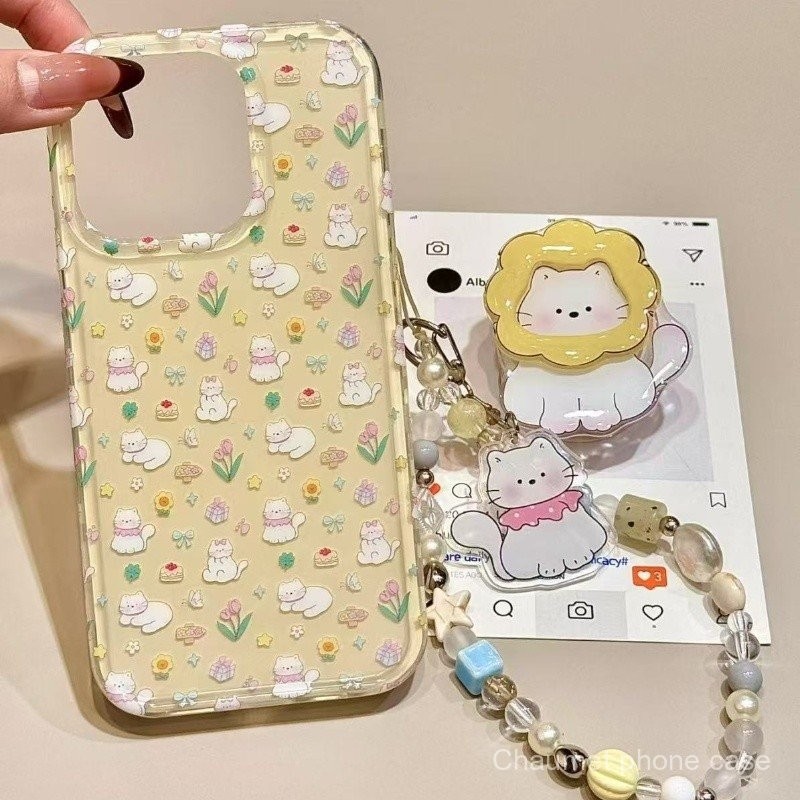 ห้อยโซ่ขาตั้งแมวดอกทานตะวัน ใช้ได้กับ iPhone 15/เคสกันกระแทก 14 13 Pro Max เคสนุ่ม 12 กันกระแทก 11 รูใหญ่ XS Max 0JZR