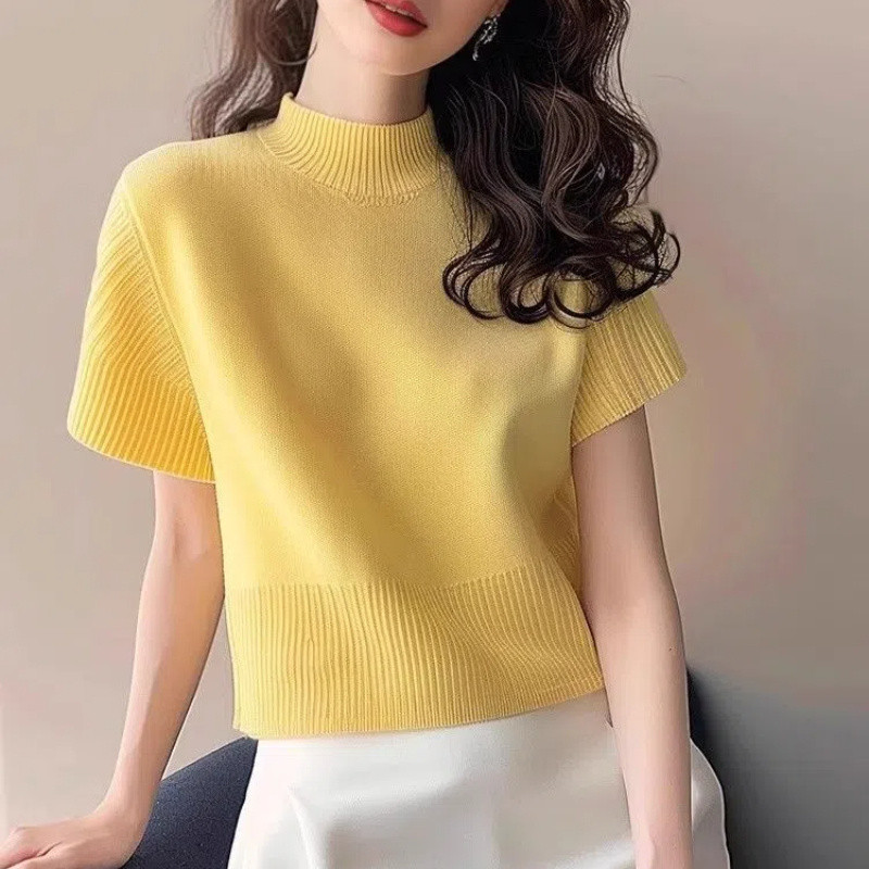 เสื้อกันหนาวสั้นผู้หญิงปกหลวมท้อง ผอมลง ดูเสื้อกันหนาว 2025 ฤดูใบไม้ผลิฤดูร้อนสไตล์ใหม่ จุดต่ําสุด สวมใส่ด้านนอกสั้นด้านบนผู้ห