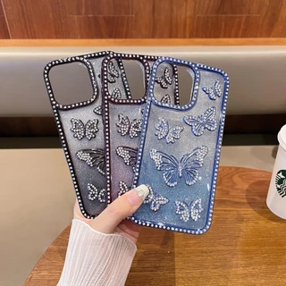 เคสโทรศัพท์สําหรับiphone 16 15 Pro Max 11 14 13 12 ผู้หญิงแฟชั่นหรูหราRhinestoneผีเสื้อDecor Shining Anti-scratch Soft TPUโทรศัพท์มือถือฝาครอบป้องกันFall-proof Shell