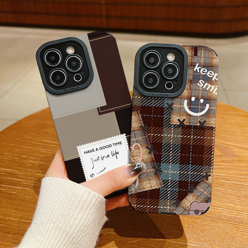 ปลอกหนังสําหรับiPhone 17 Air 16E 16 15 14 13 12 11 Pro X XR Xs Max 7 8 6 6S Plus Splicing Latticeซิล