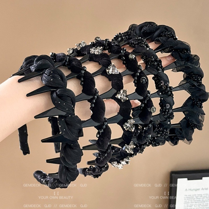แฟชั่น High-End สุภาพสตรีแถบคาดศีรษะเกาหลีสีดํา Face Wash Headband เครื่องประดับแฟชั่น