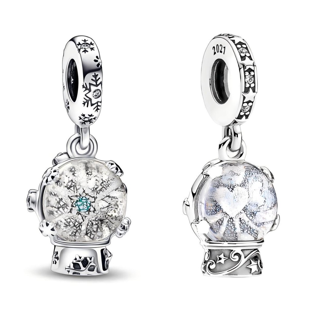 Snowflake Snow Globe Dangle Charm Fit สร้อยข้อมือผู้หญิงสร้อยคอของขวัญแฟชั่น Silver Plated DIY เครื่องประดับ