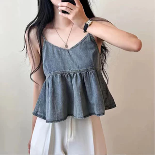 Solovely ผู้หญิง สไตล์เกาหลี เสื้อครอป สีพื้น เสื้อแขนกุด สตรีทสไตล์ เสื้อกล้าม